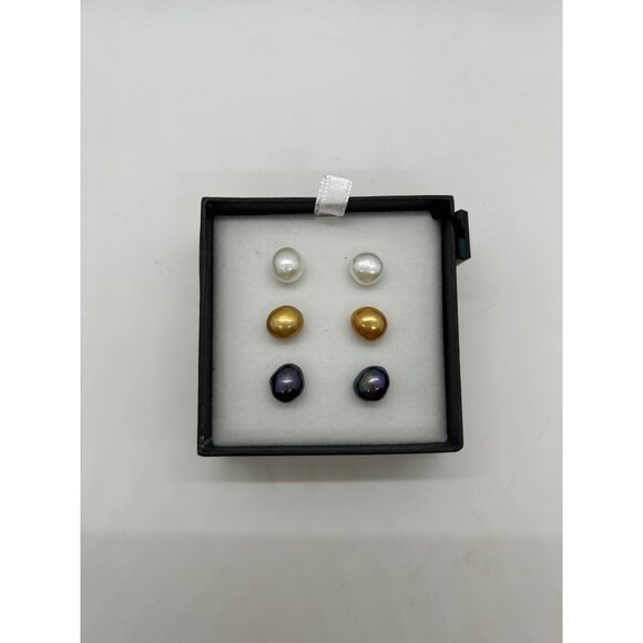 Honora Collection Freshwater Potato Pearl Stud Earrings Set in White Gold Black - Picture 3 of 16